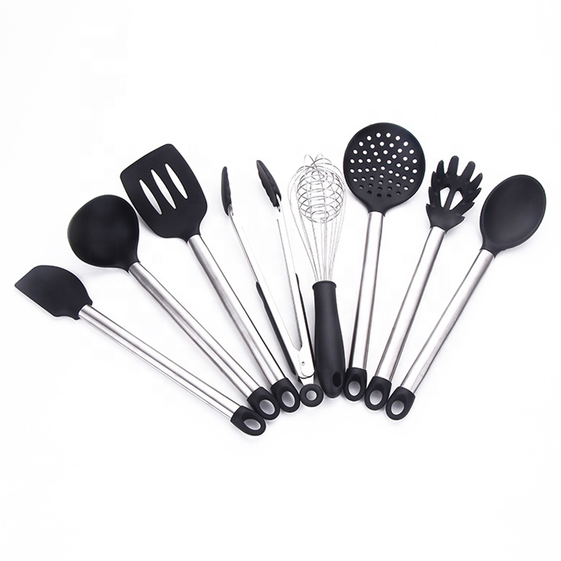 Verktyg för matlagning av rostfritt stål BPA Gratis icke-toxiskt kisel Turner Tongs Spatel Spoon Kitchen Gadget Utensil Set