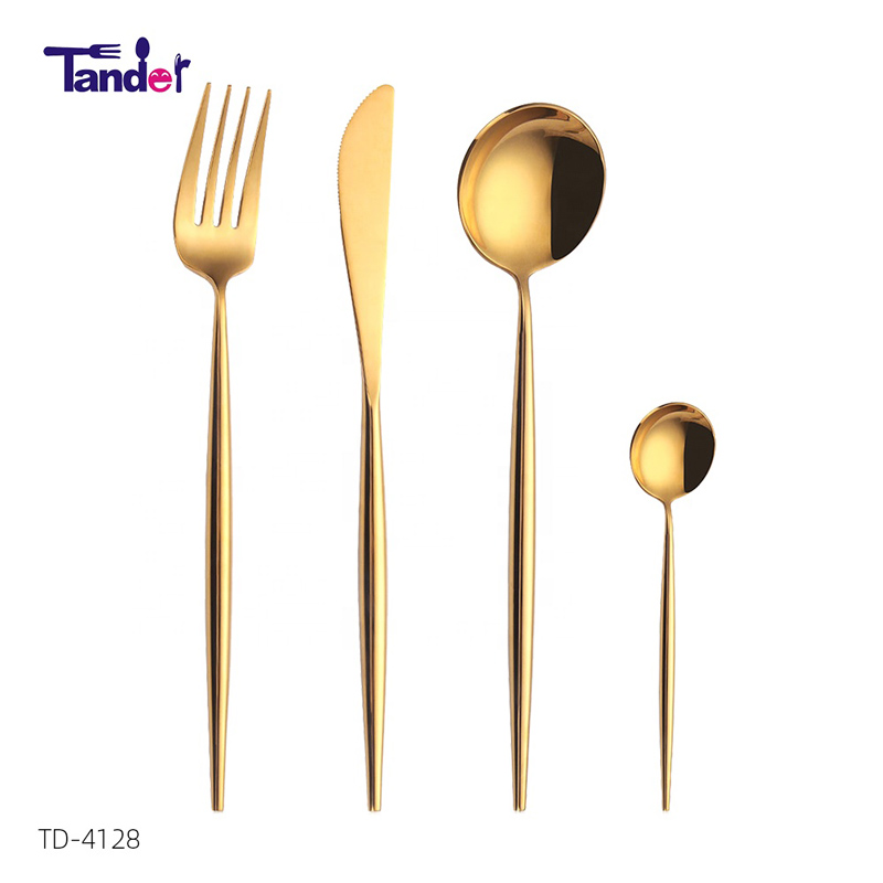 18\/8 rostfritt stål LFGB tillgängligt hög spegel lager bestick guld bestick set